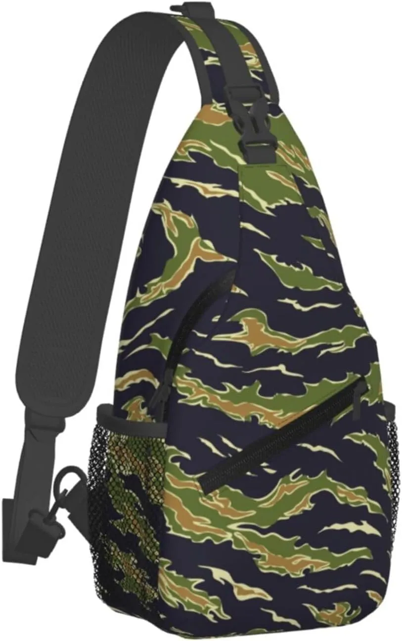 Unisex Sling Bag Crossbody Backpack for Women Men Chest Shoulder Daypack Trendy for Hiking Travel Gym Sport (for Army Green Camouflage Vietnam Tiger Stripe Camo)