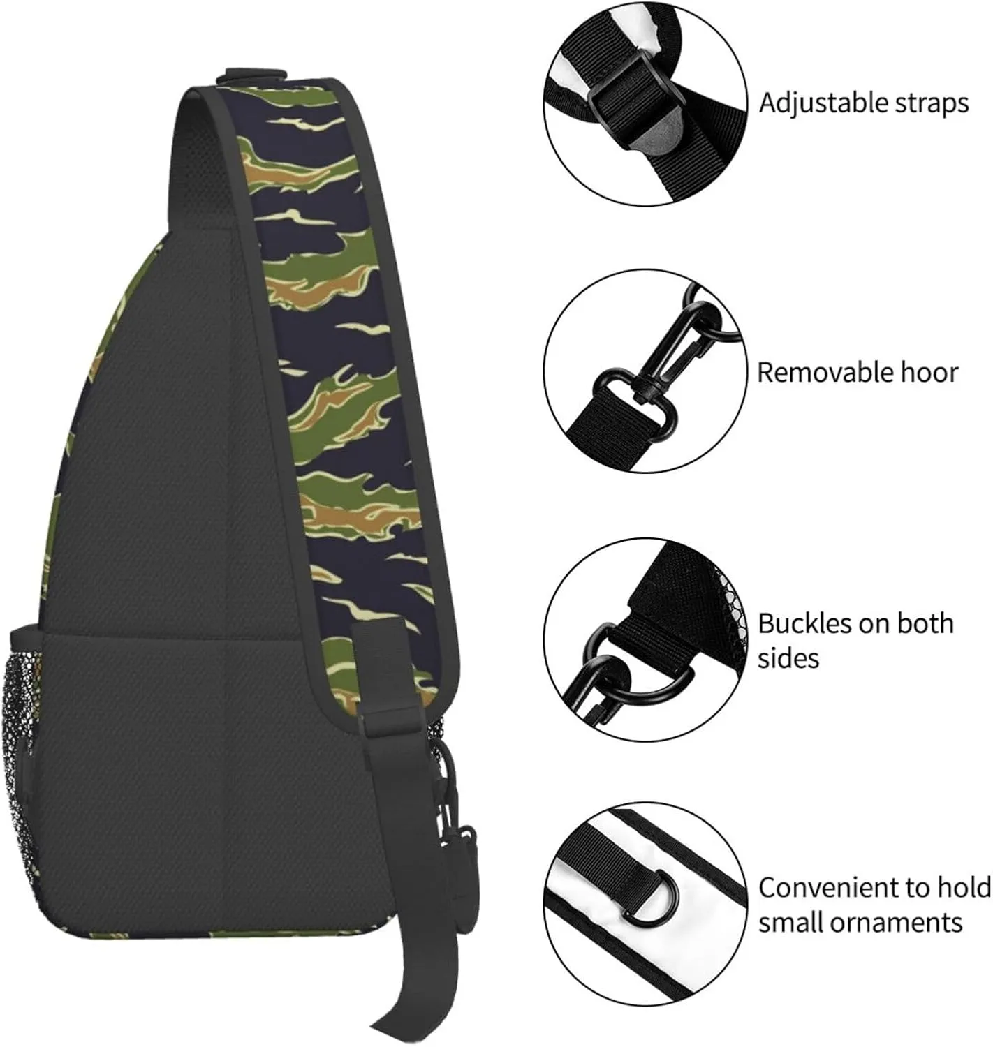 Unisex Sling Bag Crossbody Backpack for Women Men Chest Shoulder Daypack Trendy for Hiking Travel Gym Sport (for Army Green Camouflage Vietnam Tiger Stripe Camo)
