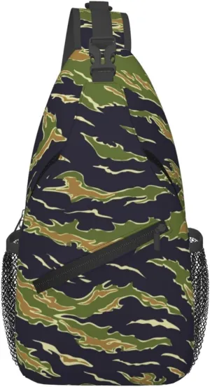 Unisex Sling Bag Crossbody Backpack for Women Men Chest Shoulder Daypack Trendy for Hiking Travel Gym Sport (for Army Green Camouflage Vietnam Tiger Stripe Camo)