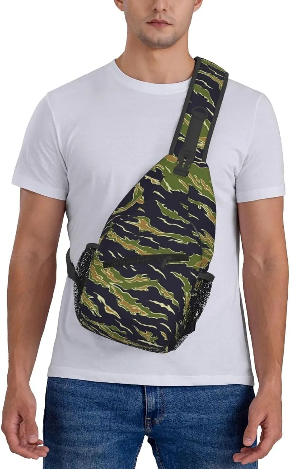 Unisex Sling Bag Crossbody Backpack for Women Men Chest Shoulder Daypack Trendy for Hiking Travel Gym Sport (for Army Green Camouflage Vietnam Tiger Stripe Camo)