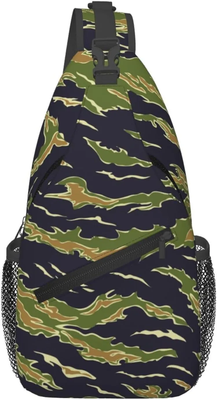 Unisex Sling Bag Crossbody Backpack for Women Men Chest Shoulder Daypack Trendy for Hiking Travel Gym Sport (for Army Green Camouflage Vietnam Tiger Stripe Camo)