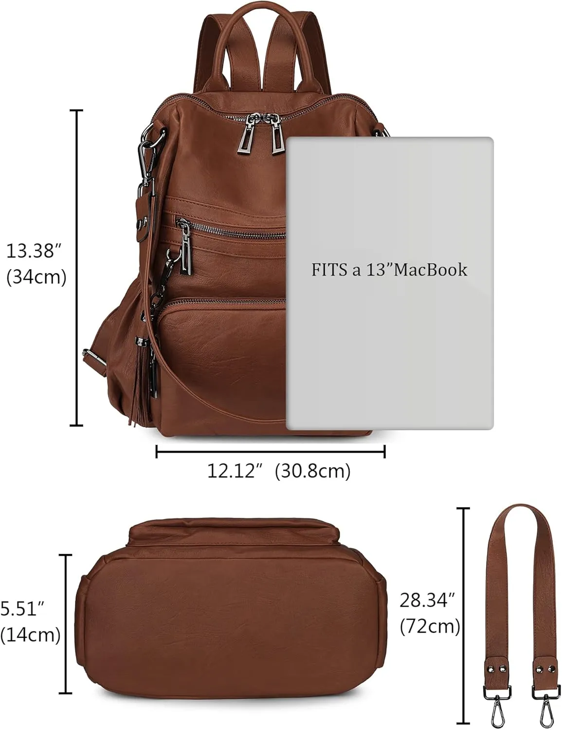 Uromee Travel Backpack Purse for Women Vegan Leather Ladies Fashion Tassel Shoulder Bag Convertible