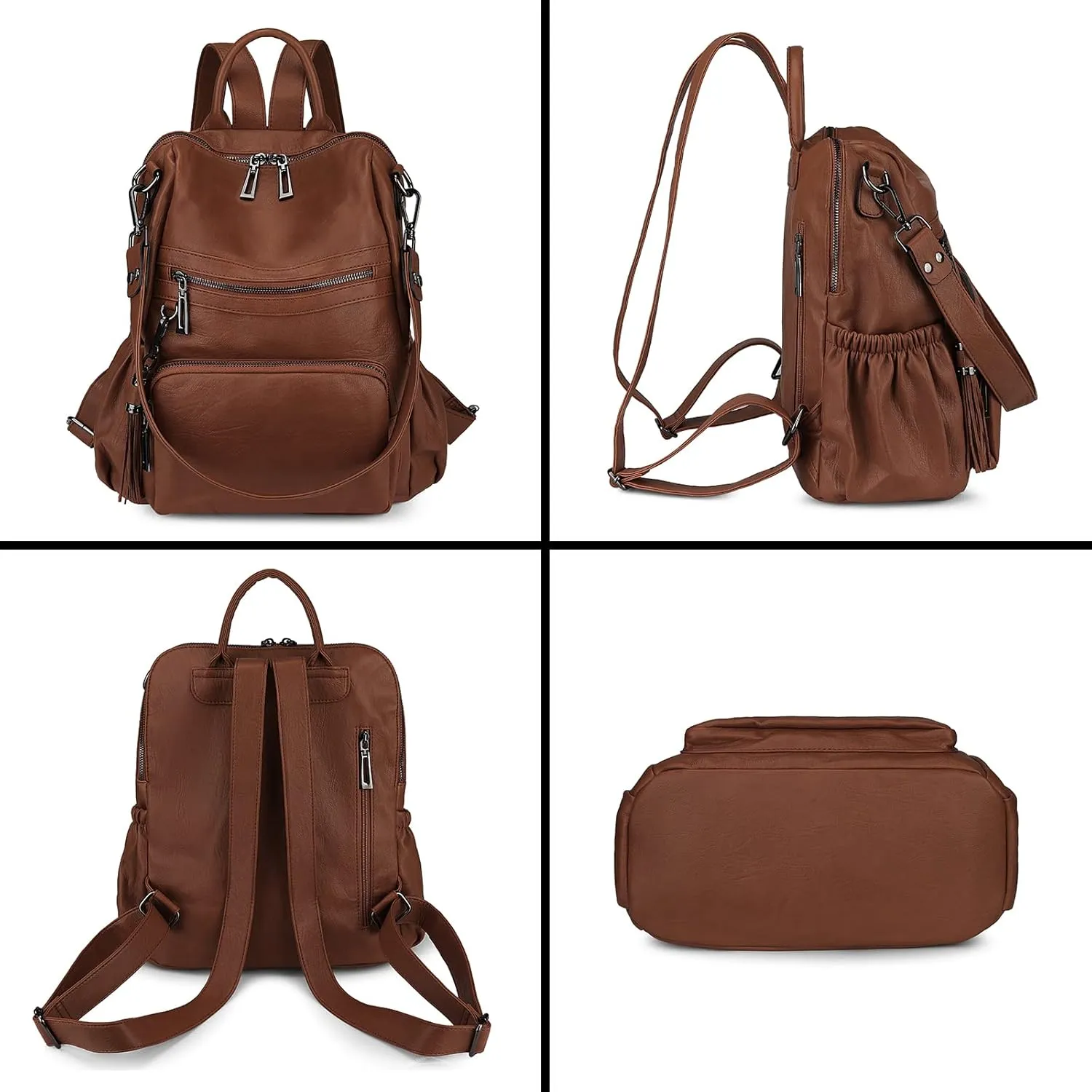 Uromee Travel Backpack Purse for Women Vegan Leather Ladies Fashion Tassel Shoulder Bag Convertible