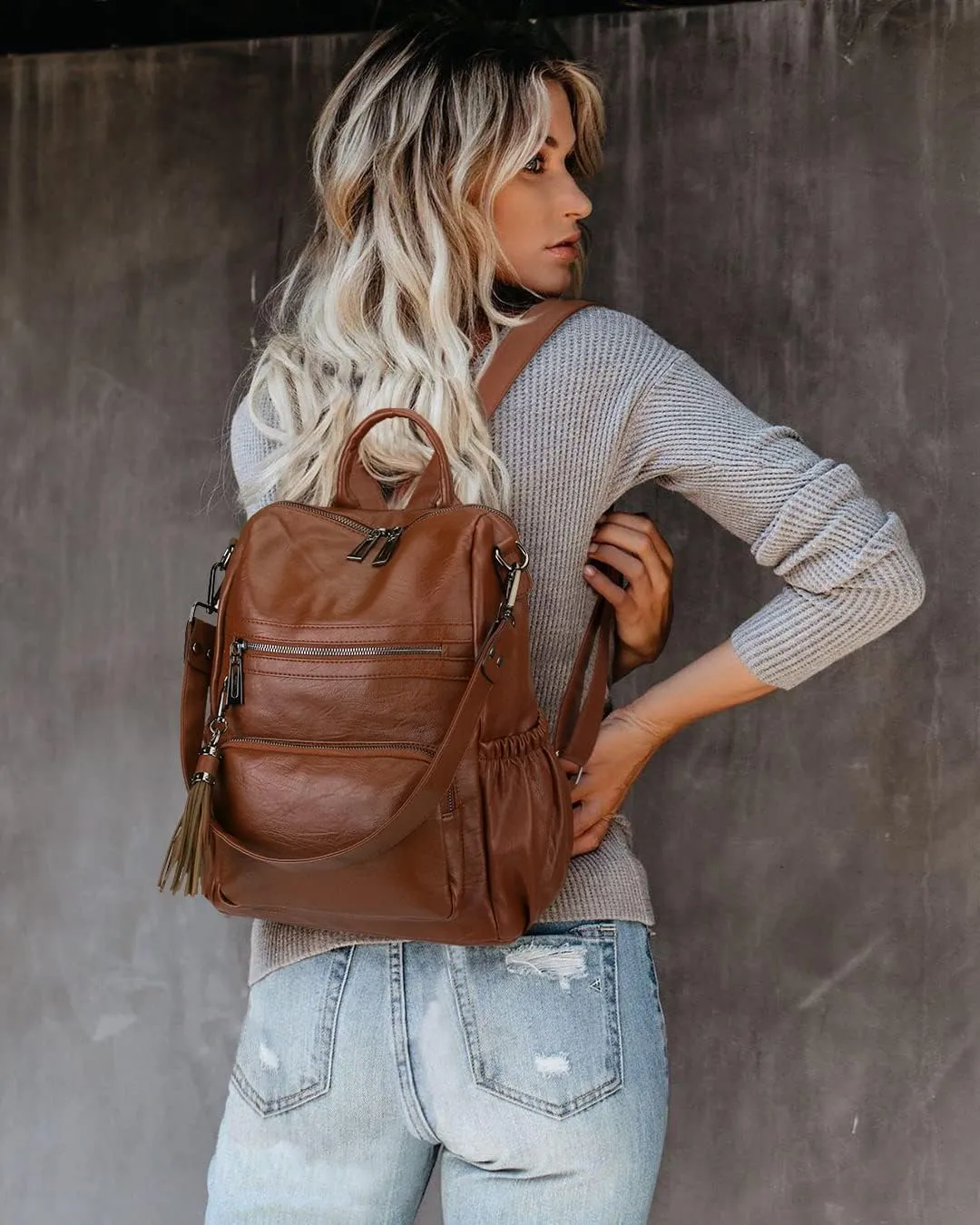 Uromee Travel Backpack Purse for Women Vegan Leather Ladies Fashion Tassel Shoulder Bag Convertible