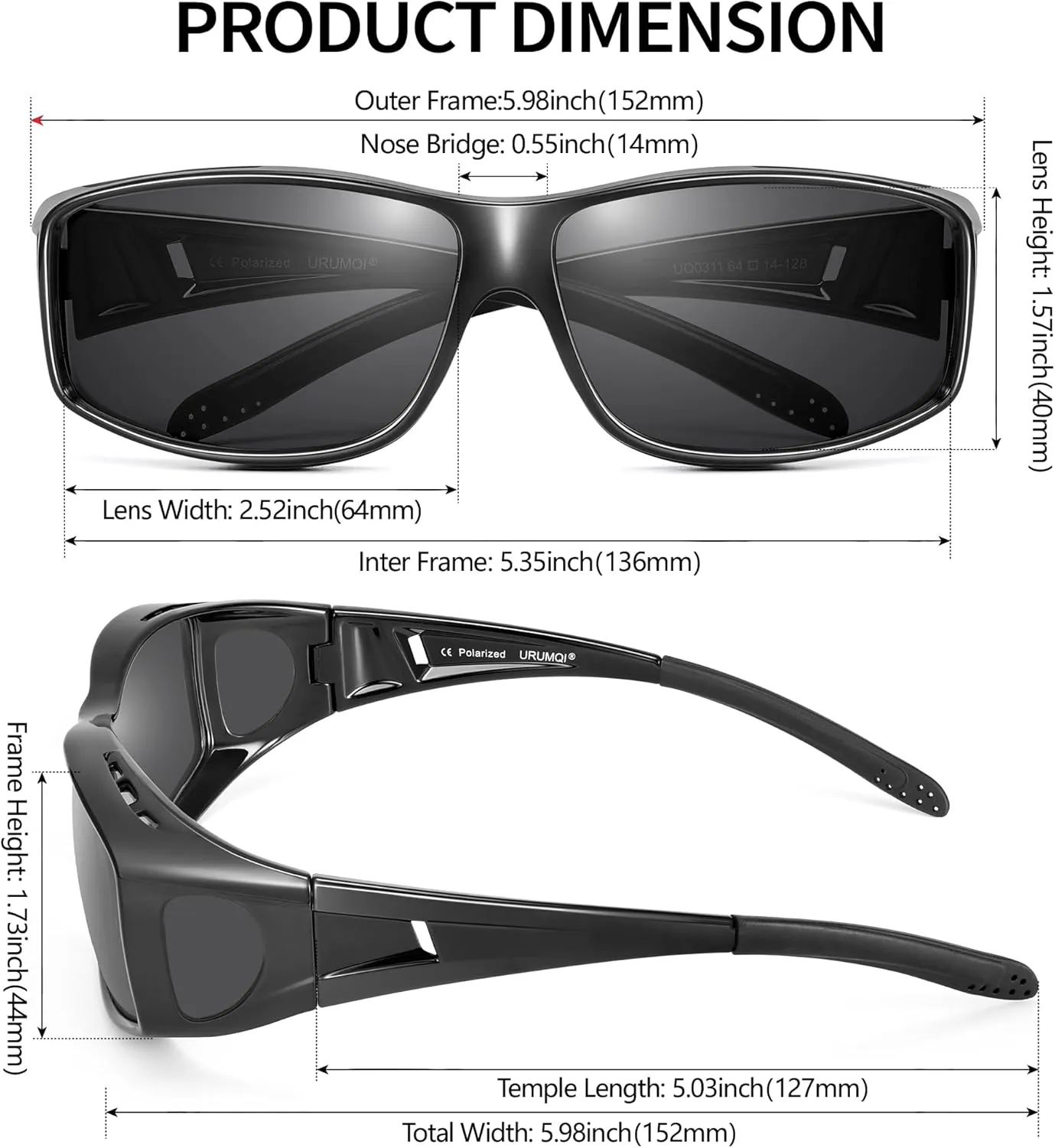 URUMQI Polarized Sunglasses Fit Over Glasses for Men Women, Wrap-around Driving Sunglasses 100% UV Protection