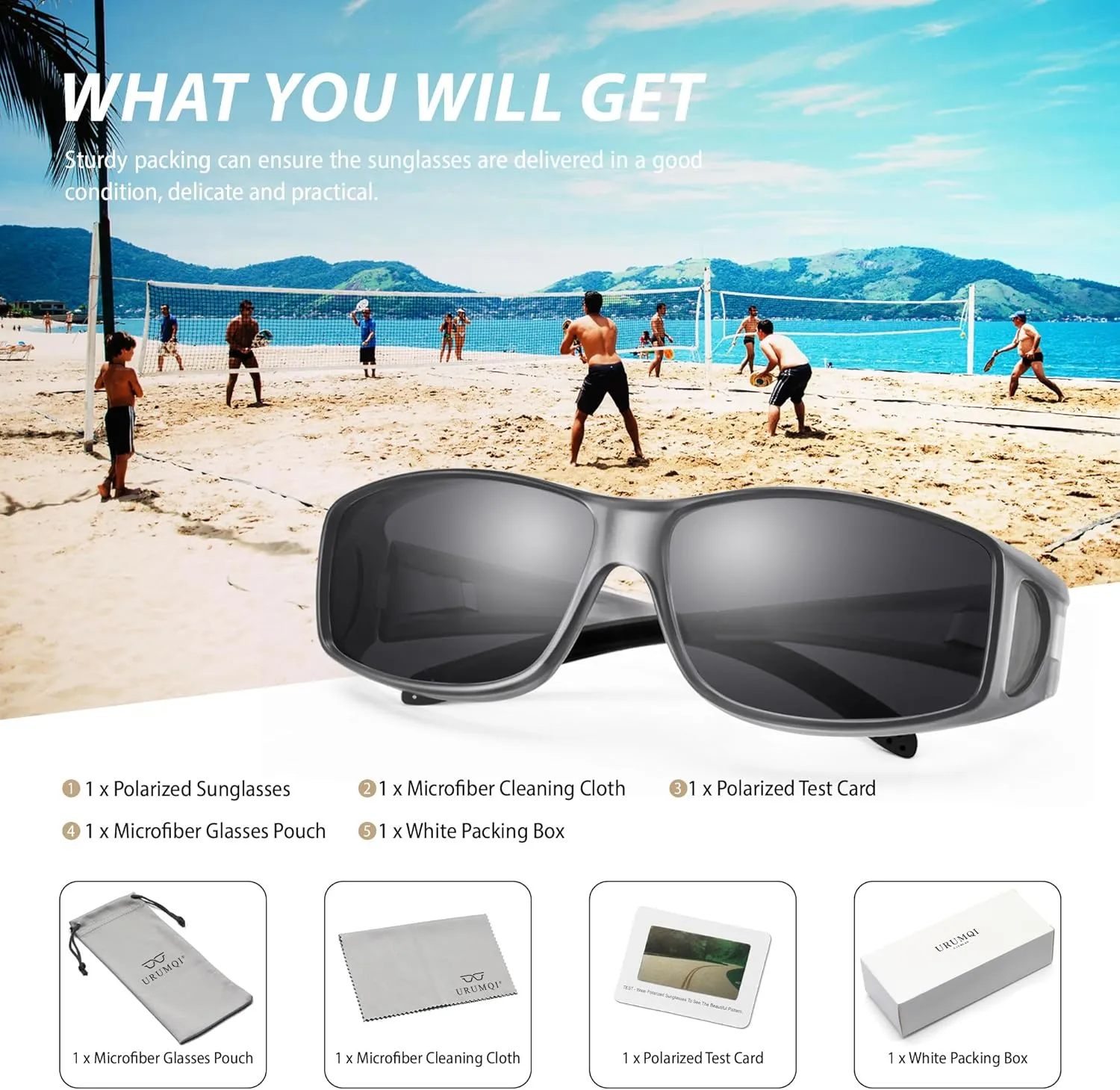 URUMQI Polarized Sunglasses Fit Over Glasses for Men Women, Wrap-around Driving Sunglasses 100% UV Protection