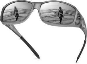URUMQI Polarized Sunglasses Fit Over Glasses for Men Women, Wrap-around Driving Sunglasses 100% UV Protection