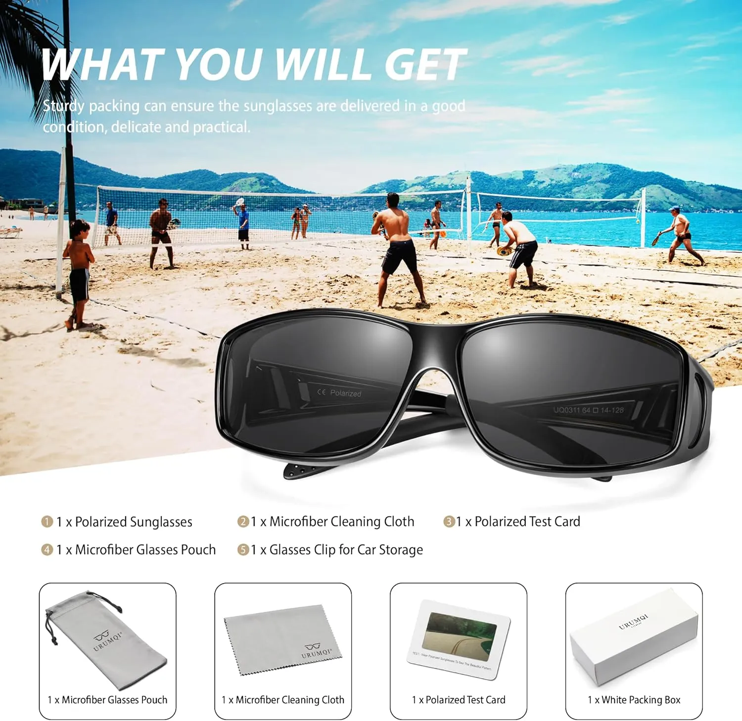 URUMQI Polarized Sunglasses Fit Over Glasses for Men Women, Wrap-around Driving Sunglasses 100% UV Protection