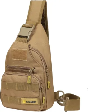 US ARMY DELTA Tactical Sling Bag - High Performance Heavy Duty Material, Molle Webbing, Multi Compartment, Compact Military Bag for Tactical Missions, Hiking, and Travel - Coyote