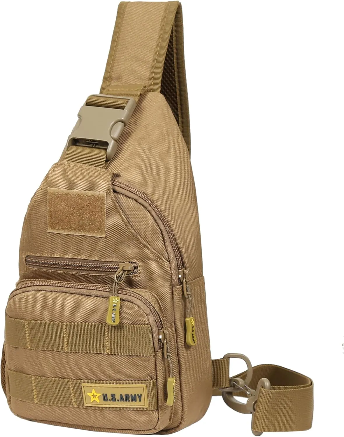 US ARMY DELTA Tactical Sling Bag - High Performance Heavy Duty Material, Molle Webbing, Multi Compartment, Compact Military Bag for Tactical Missions, Hiking, and Travel - Coyote