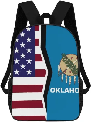 U.S.A and Oklahoma State Flag 17 Inch Travel Backpack Casual Daypacks Computer Shoulder Bag for Work Shopping Unisex