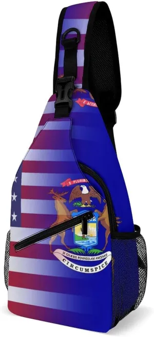 U.S.A Michigan State Flag Chest Bag for Men Backpack Crossbody Sling Bags Travel Daypack for Outdoors Hiking