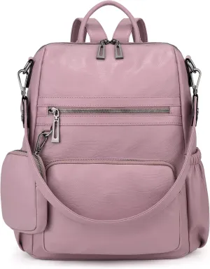 UTO Women Backpack Purse Leather Vegan Convertible Ladies Rucksack Zipper Pocket Shoulder Bag with Detachable Pouch