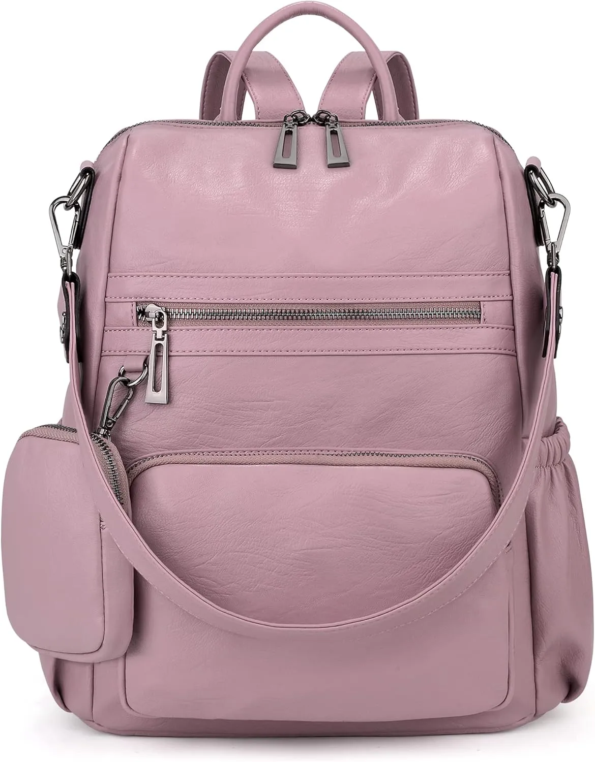 UTO Women Backpack Purse Leather Vegan Convertible Ladies Rucksack Zipper Pocket Shoulder Bag with Detachable Pouch