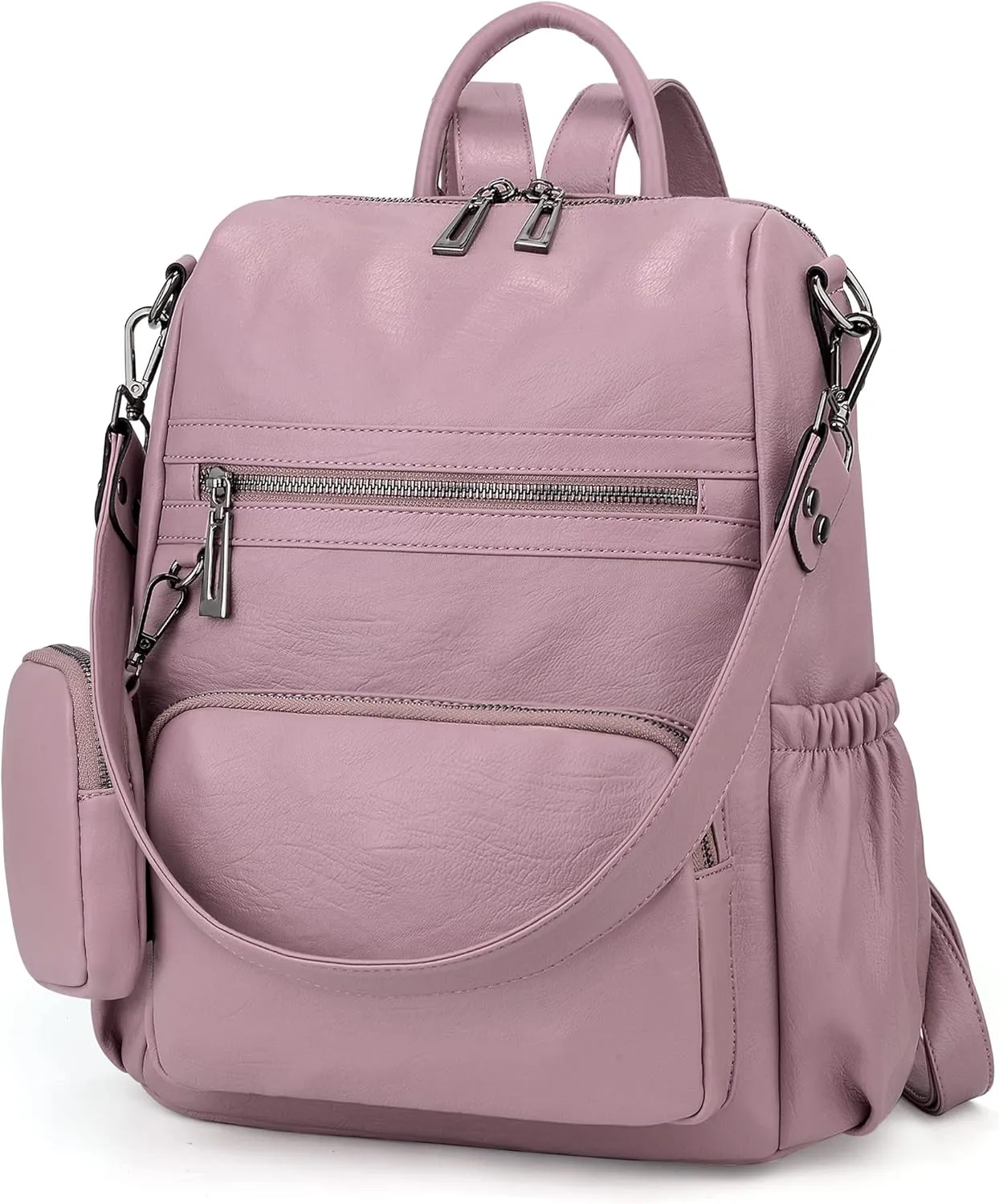 UTO Women Backpack Purse Leather Vegan Convertible Ladies Rucksack Zipper Pocket Shoulder Bag with Detachable Pouch
