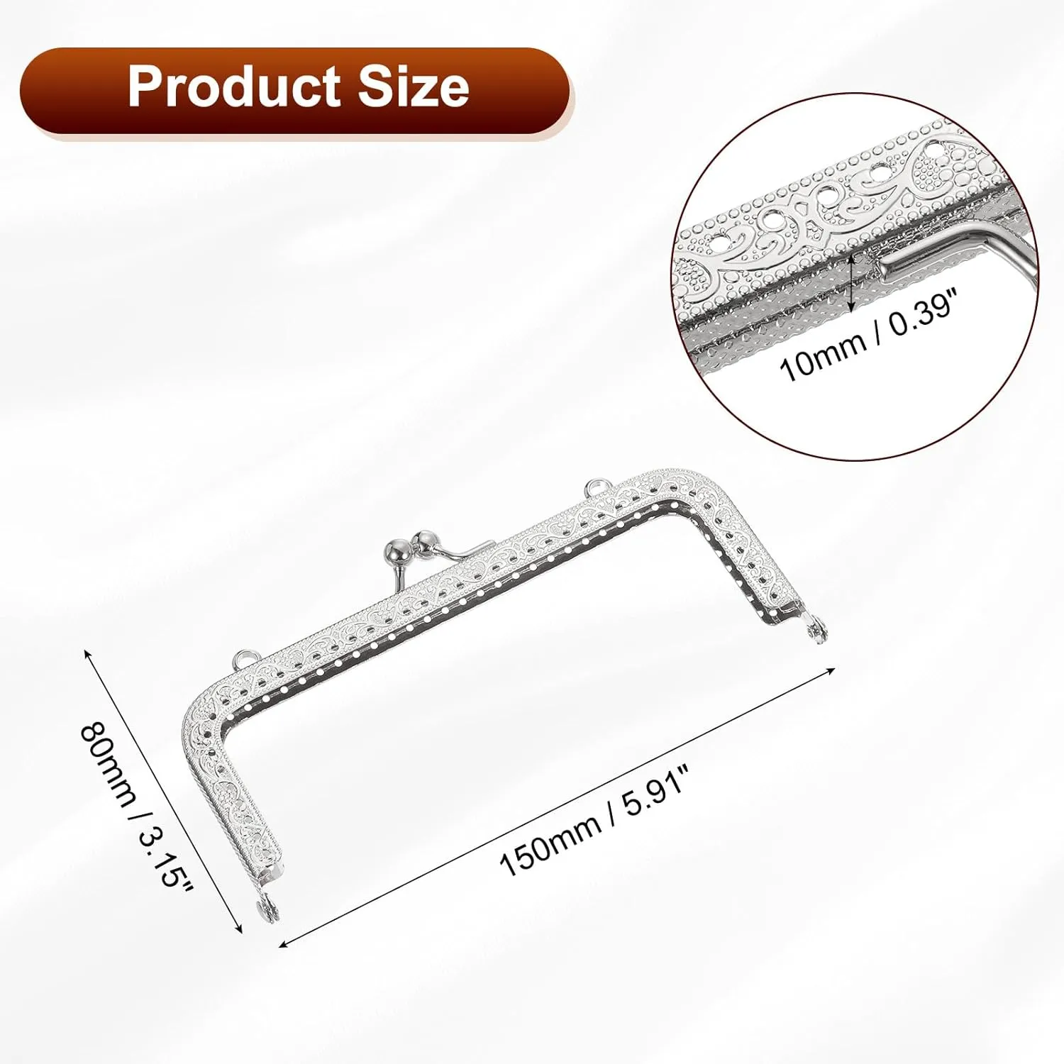 uxcell 6Pcs Metal Purse Frame, 5.91" Kiss Lock Clasp Frame Retro Rectangular Embossed Clutch Frame for Coin Purse Handbag Making DIY Craft, Silver