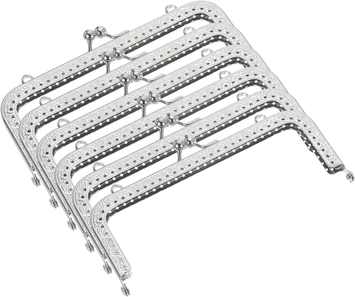 uxcell 6Pcs Metal Purse Frame, 5.91" Kiss Lock Clasp Frame Retro Rectangular Embossed Clutch Frame for Coin Purse Handbag Making DIY Craft, Silver