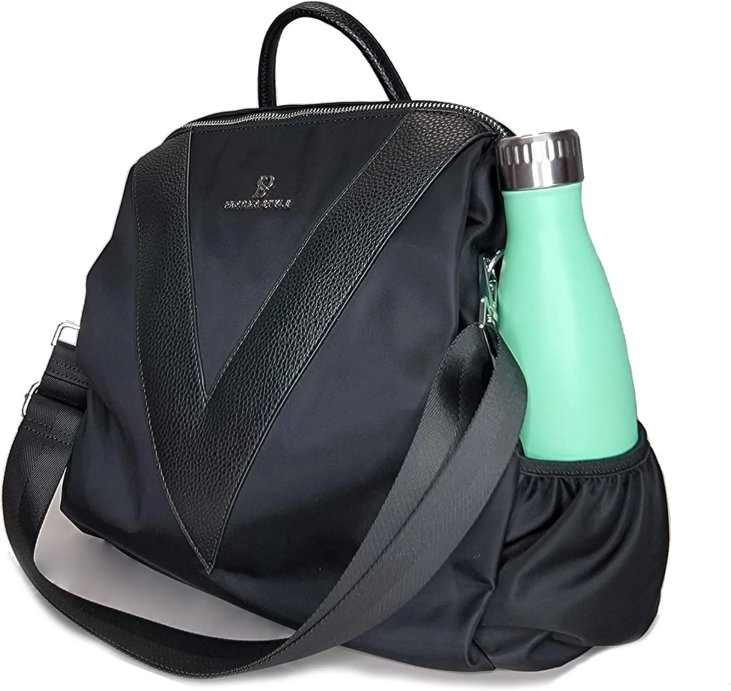 V-Style Convertible Backpack Purse (Double Black) Standart