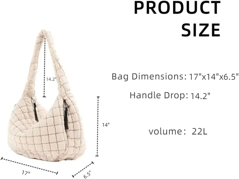 VAKAER Puffer Tote Bag for Women Quilted Crossbody Large Hobo Carryall Lightweight Padded Shoulder Bag for Travel Work