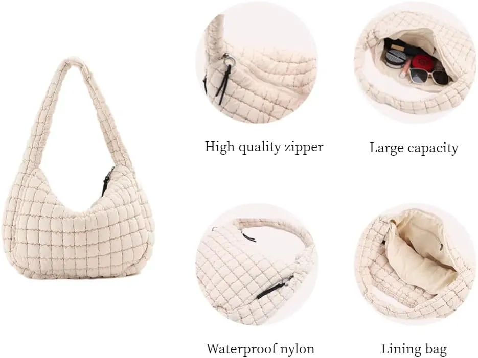 VAKAER Puffer Tote Bag for Women Quilted Crossbody Large Hobo Carryall Lightweight Padded Shoulder Bag for Travel Work