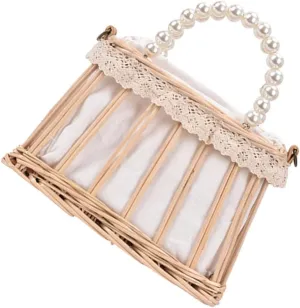 VALICLUD Fashionable Straw Pearl Bag Straw Handbag Square Bag for Women Women's Tote