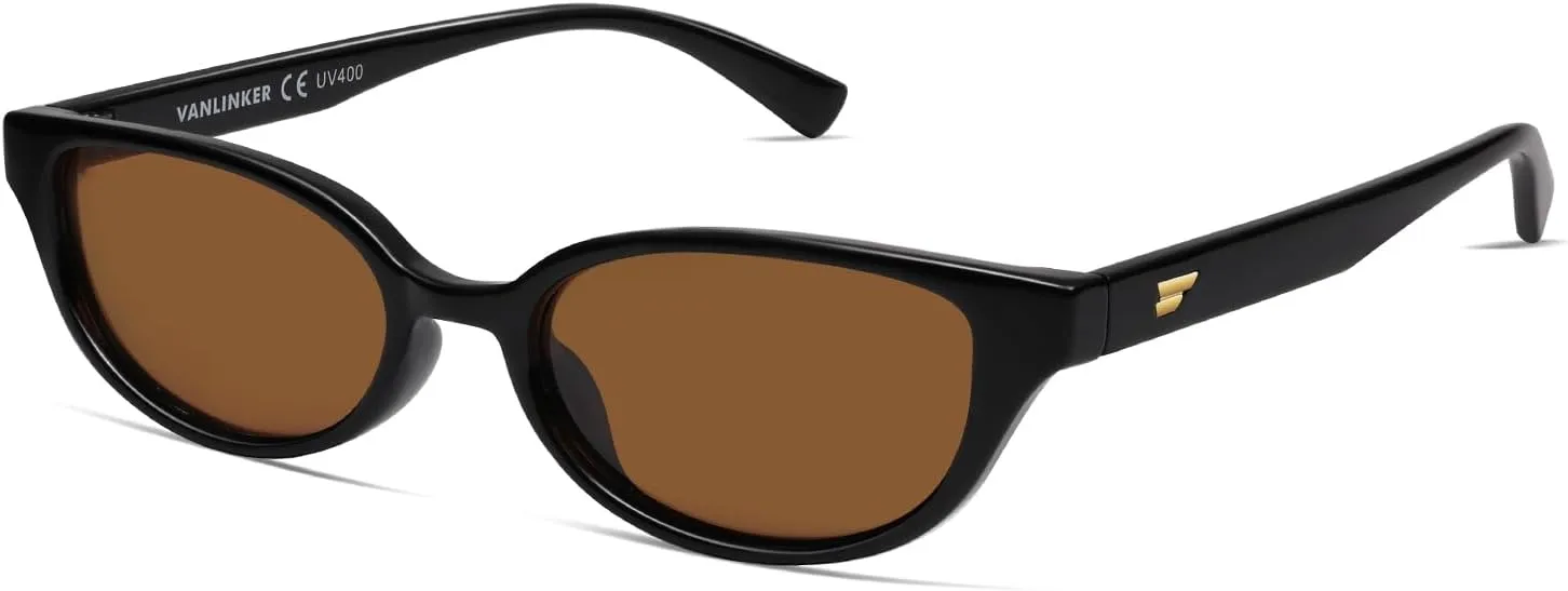 VANLINKER Retro Semi Oval Polarized Sunglasses for Women Men Trendy Small 90s Style Vintage Narrow Rectangle Frame VL9833