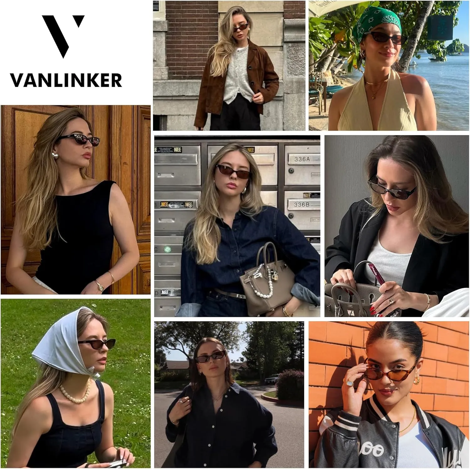 VANLINKER Retro Semi Oval Polarized Sunglasses for Women Men Trendy Small 90s Style Vintage Narrow Rectangle Frame VL9833
