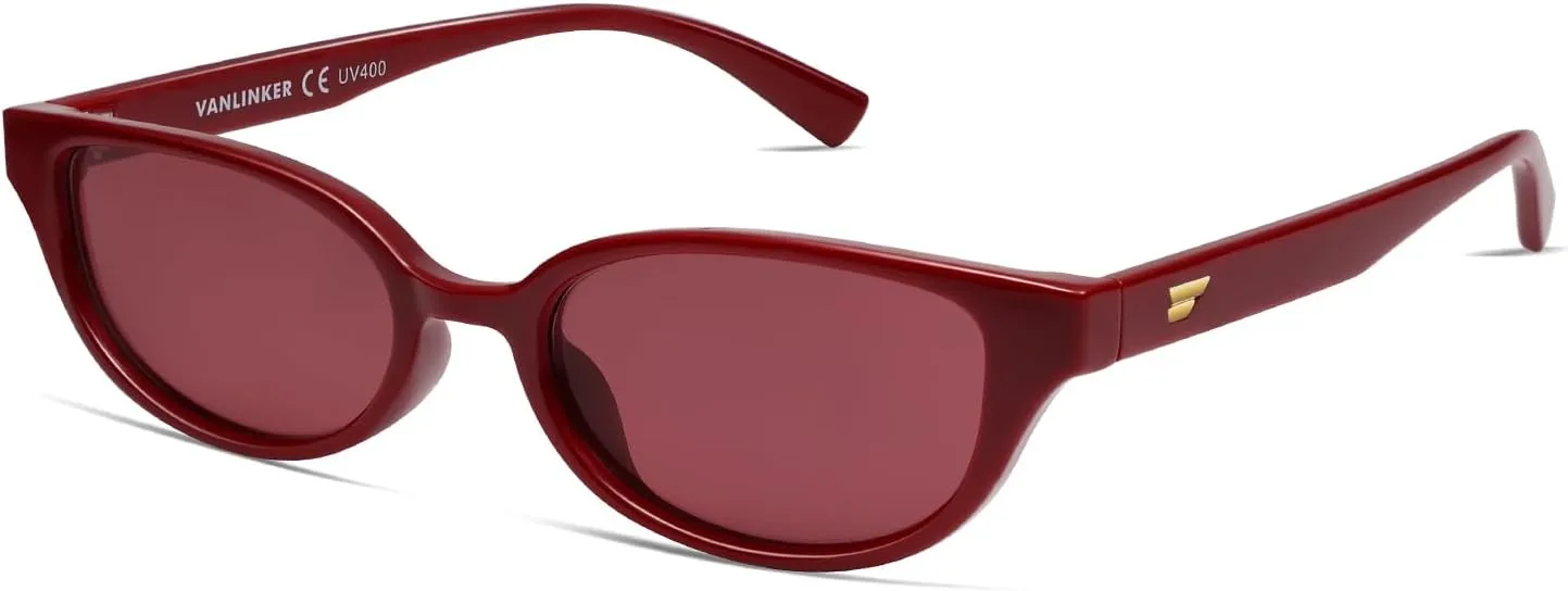 VANLINKER Retro Semi Oval Polarized Sunglasses for Women Men Trendy Small 90s Style Vintage Narrow Rectangle Frame VL9833