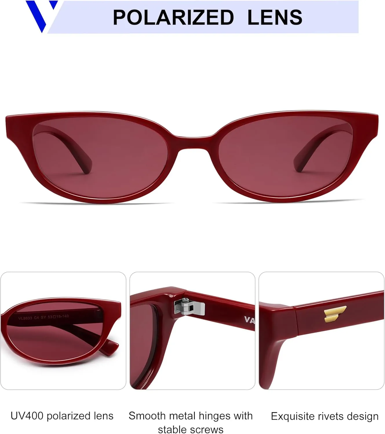 VANLINKER Retro Semi Oval Polarized Sunglasses for Women Men Trendy Small 90s Style Vintage Narrow Rectangle Frame VL9833