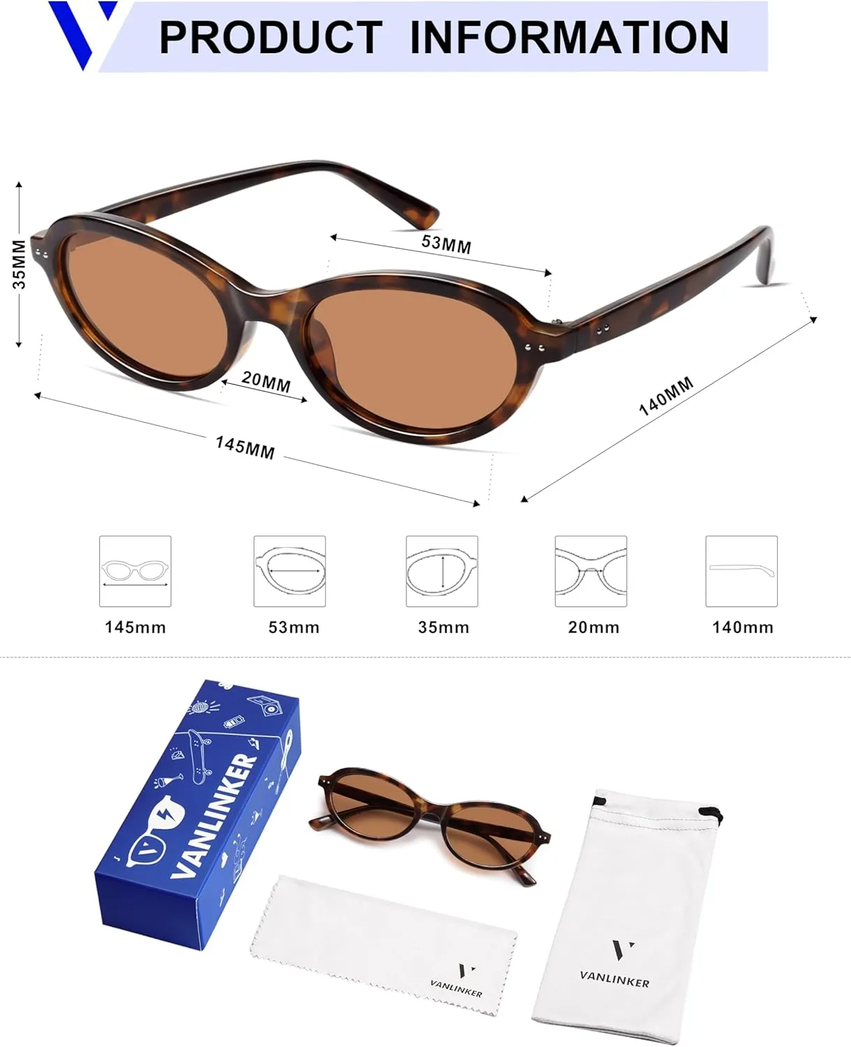 VANLINKER Trendy Oval Polarized Sunglasses for Women Men Small 90s Style Retro Cat Eye Frame Narrow Sleek Design VL9847