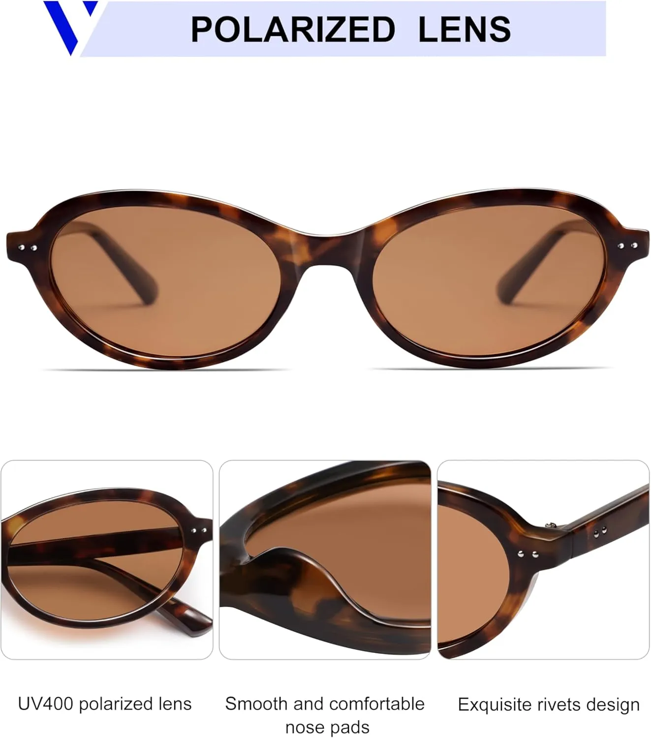 VANLINKER Trendy Oval Polarized Sunglasses for Women Men Small 90s Style Retro Cat Eye Frame Narrow Sleek Design VL9847