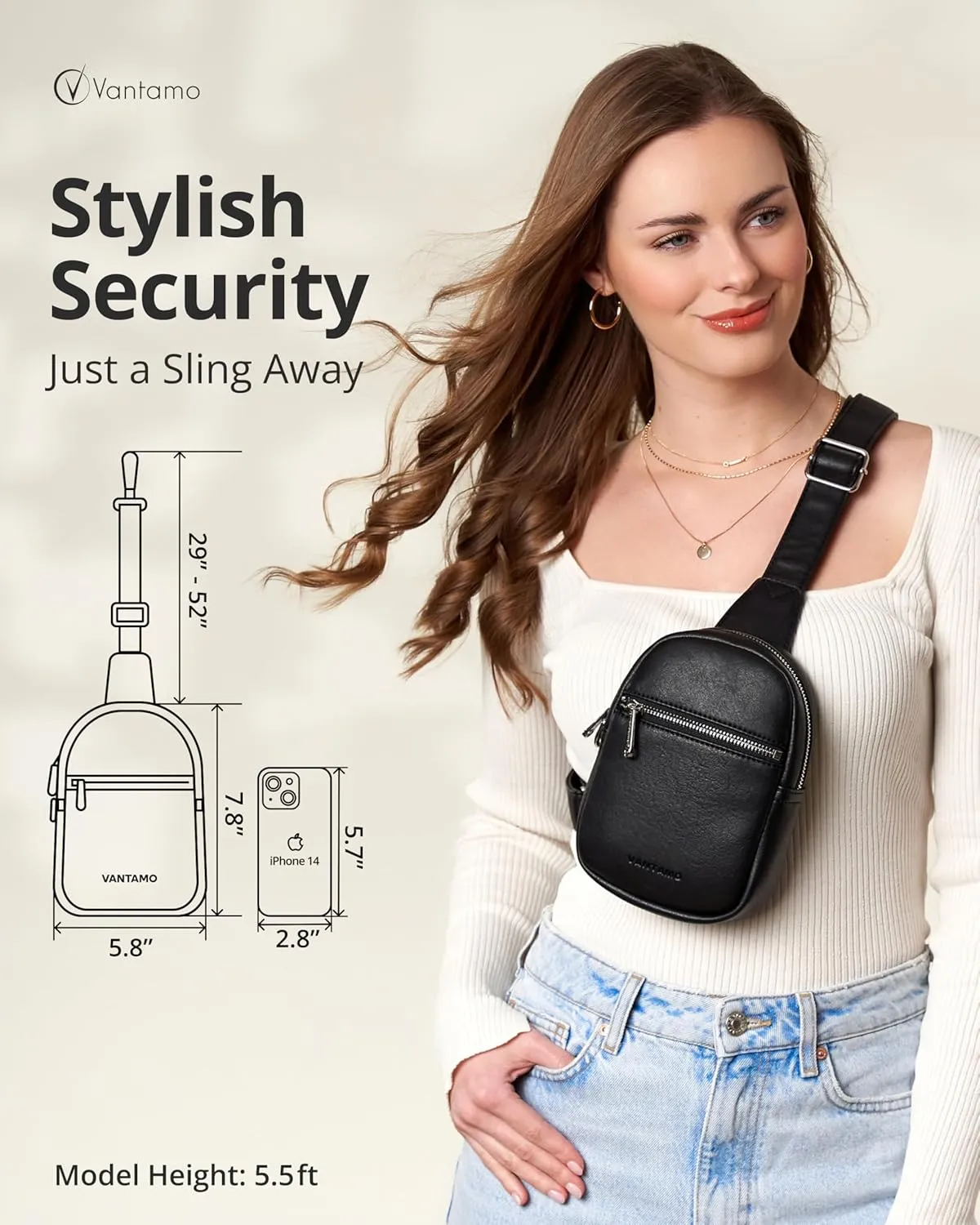 Vantamo Small Crossbody Bags for Women, Sling Bag with RFID & Anti-Pickpocket Clip, Adjustable Strap Cross Body Fanny Packs
