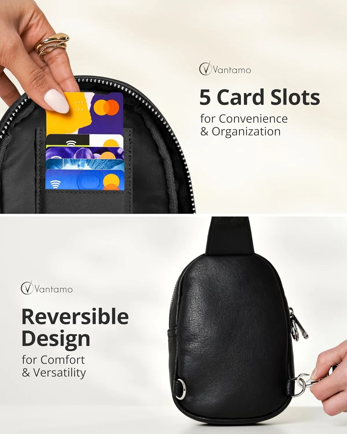 Vantamo Small Crossbody Bags for Women, Sling Bag with RFID & Anti-Pickpocket Clip, Adjustable Strap Cross Body Fanny Packs