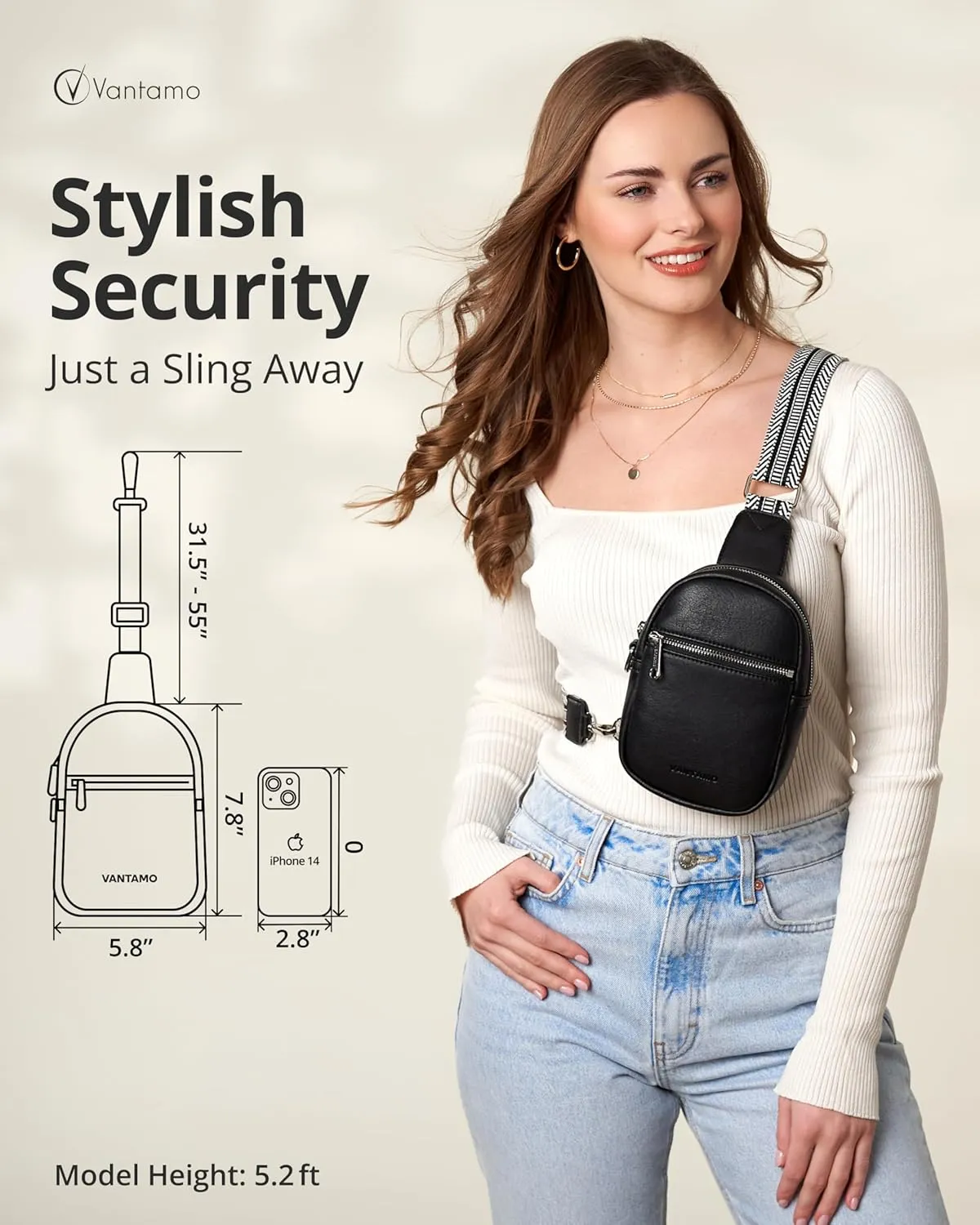 Vantamo Small Crossbody Bags for Women, Sling Bag with RFID & Anti-Pickpocket Clip, Adjustable Strap Cross Body Fanny Packs