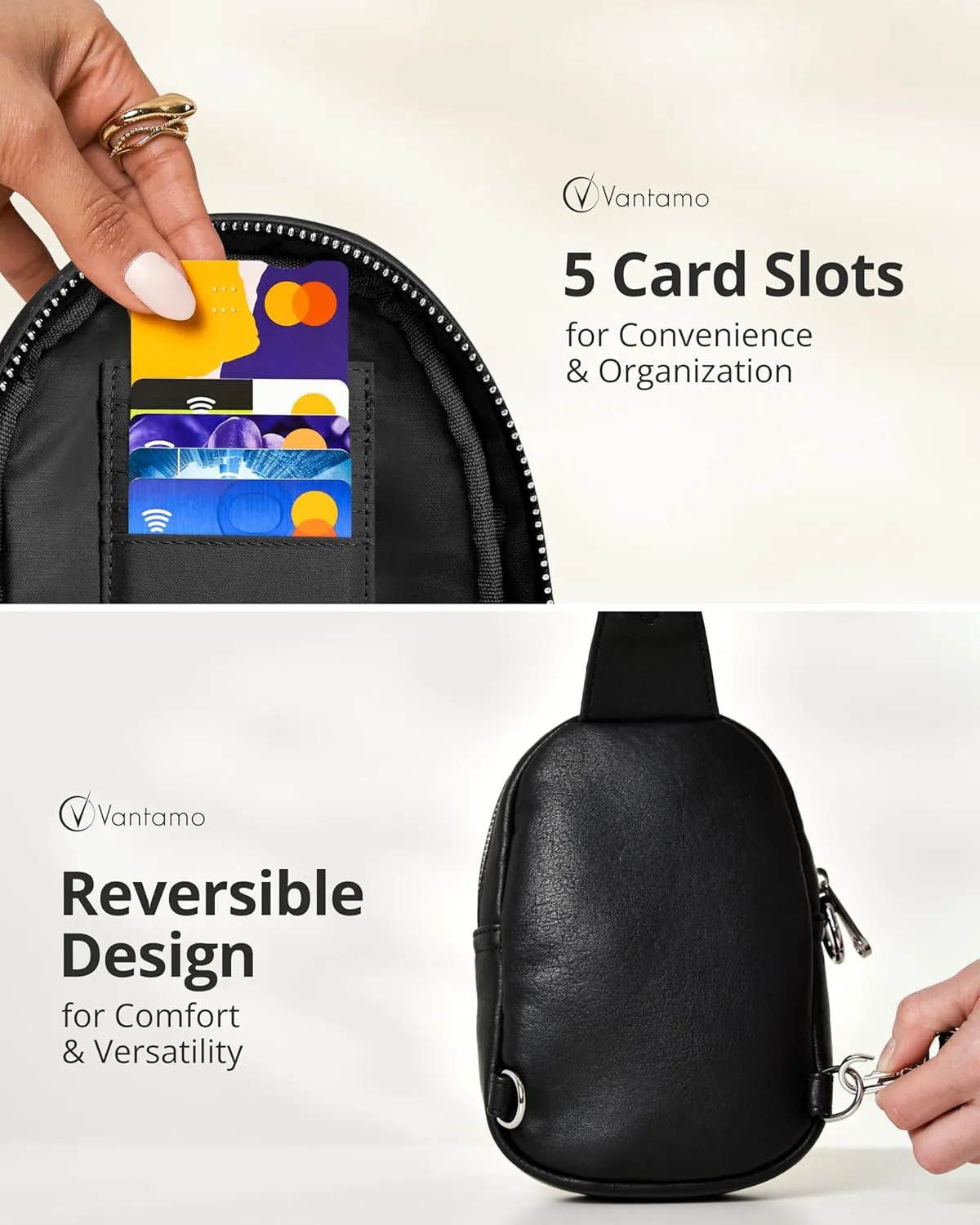 Vantamo Small Crossbody Bags for Women, Sling Bag with RFID & Anti-Pickpocket Clip, Adjustable Strap Cross Body Fanny Packs