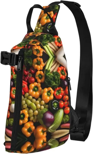 Variety Fresh Vegetables Fruits Print Crossbody Backpack Casual Sling Bag Travel Lightweight, Adjustable Cross Bag