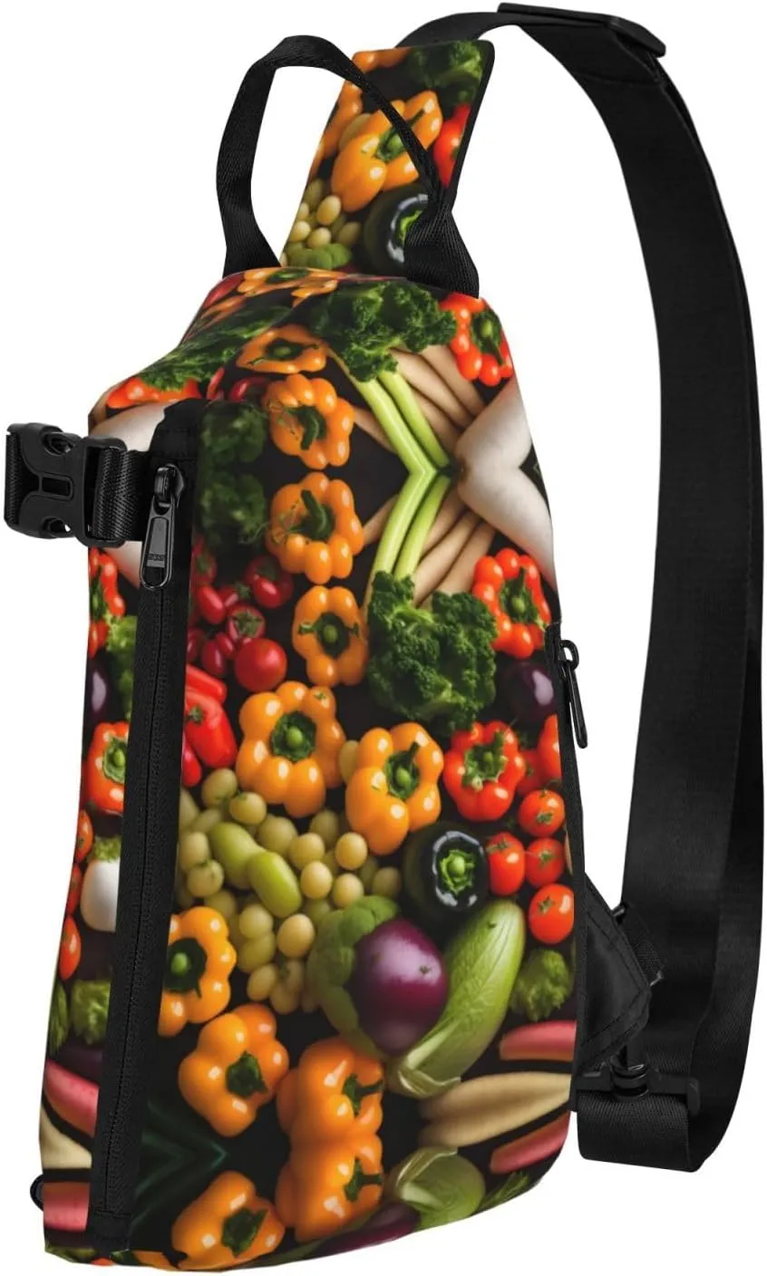 Variety Fresh Vegetables Fruits Print Crossbody Backpack Casual Sling Bag Travel Lightweight, Adjustable Cross Bag