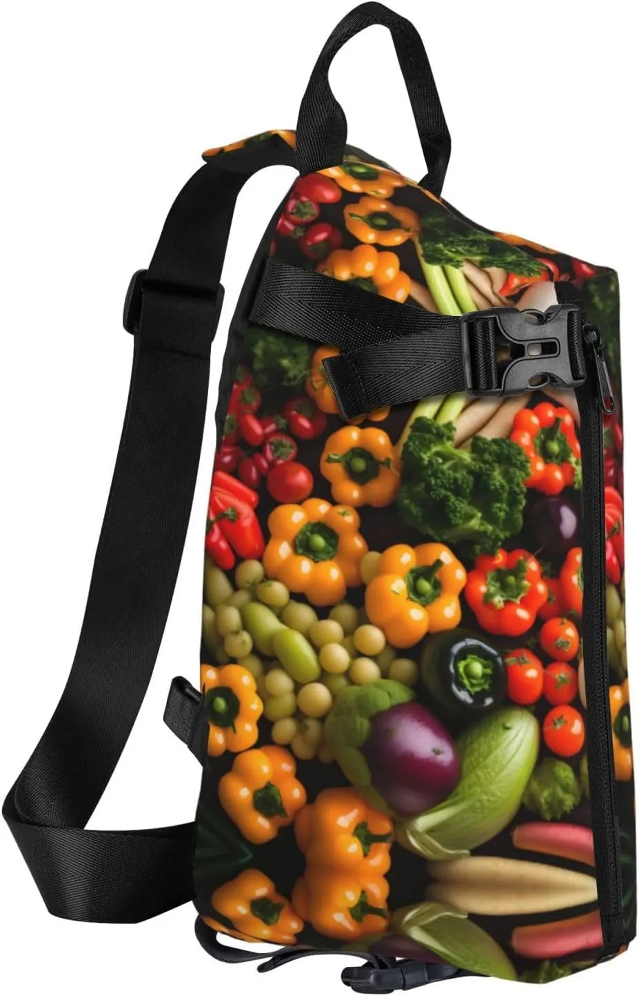 Variety Fresh Vegetables Fruits Print Crossbody Backpack Casual Sling Bag Travel Lightweight, Adjustable Cross Bag