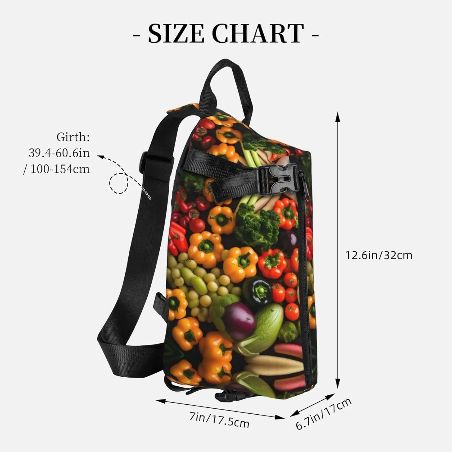 Variety Fresh Vegetables Fruits Print Crossbody Backpack Casual Sling Bag Travel Lightweight, Adjustable Cross Bag