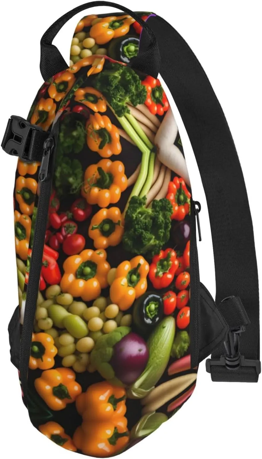 Variety Fresh Vegetables Fruits Print Crossbody Backpack Casual Sling Bag Travel Lightweight, Adjustable Cross Bag