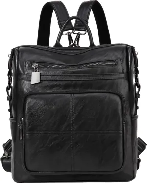 VASCHY Backpack Purse for Women,Fashion Convertible Vegan Leather Shoulder Bags Handbags for Work/Travel/Ladies/College Black