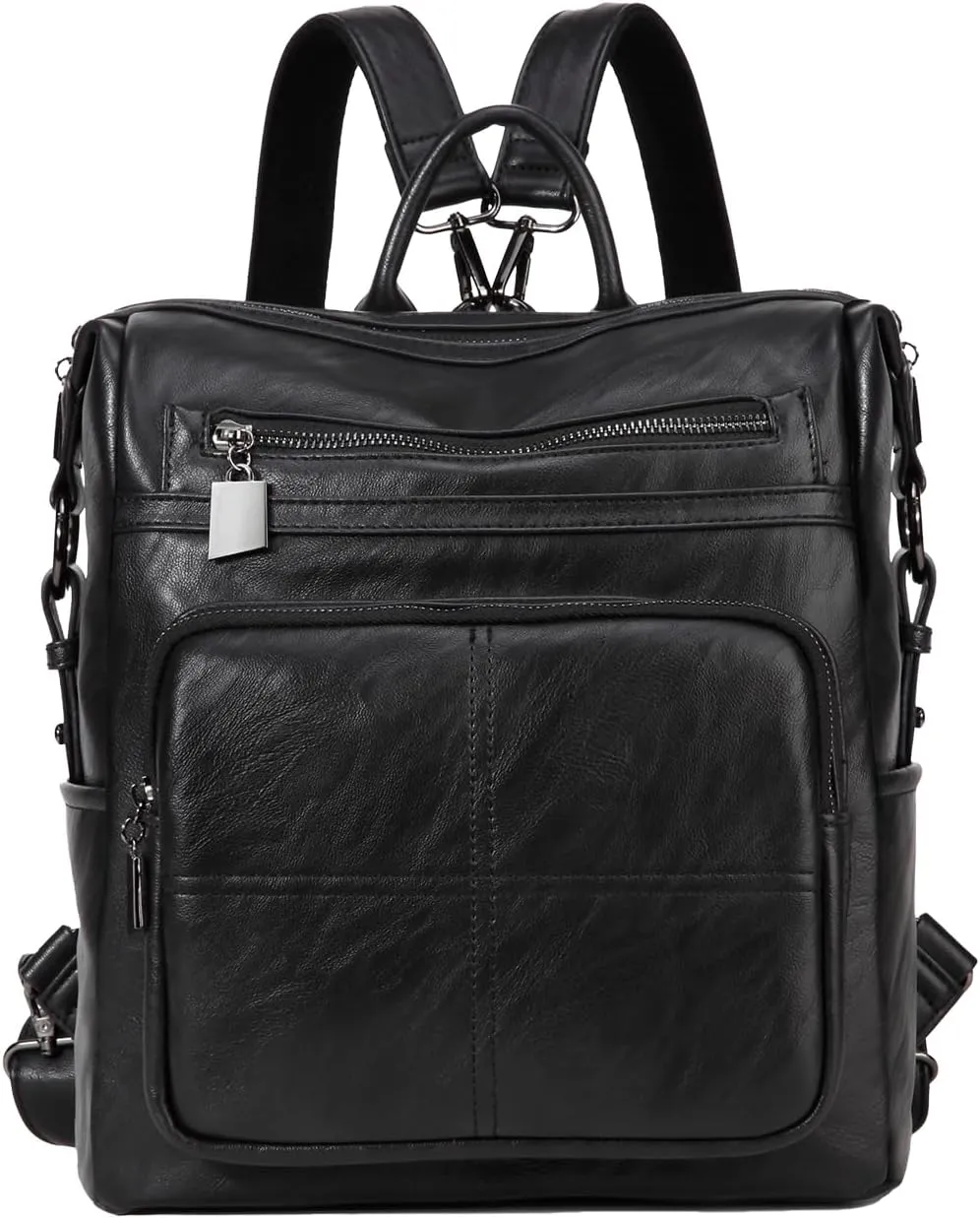 VASCHY Backpack Purse for Women,Fashion Convertible Vegan Leather Shoulder Bags Handbags for Work/Travel/Ladies/College Black