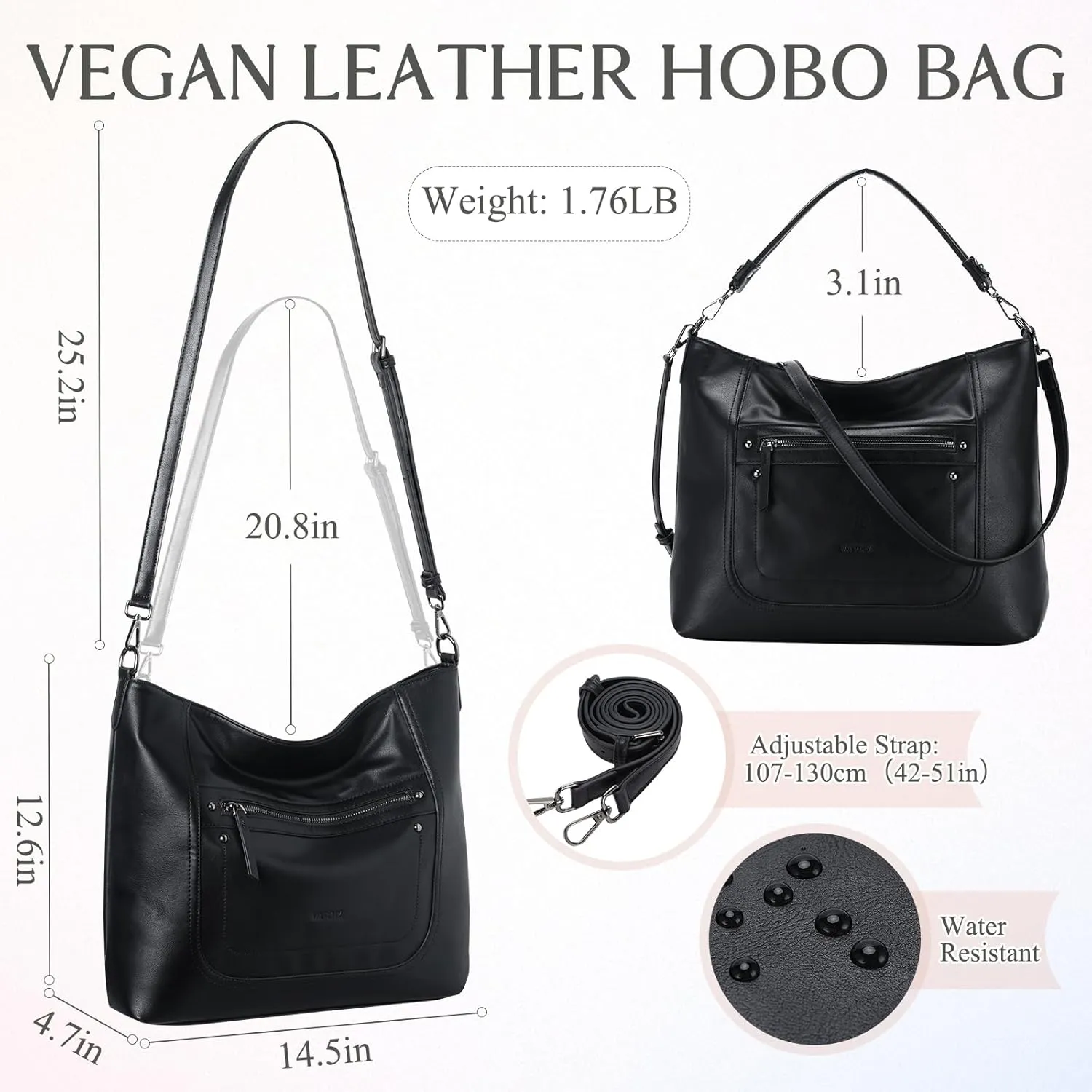 VASCHY Hobo Bags for Women, Vegan Leather Large Handbag Tote Slouchy Shoulder Bag Purse w Convertible Crossbody Strap