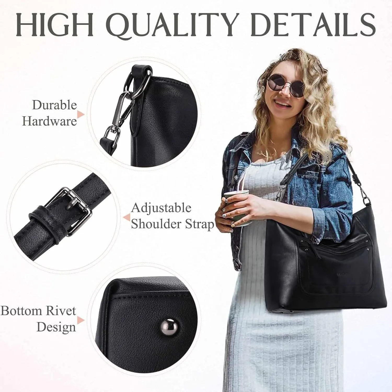 VASCHY Hobo Bags for Women, Vegan Leather Large Handbag Tote Slouchy Shoulder Bag Purse w Convertible Crossbody Strap