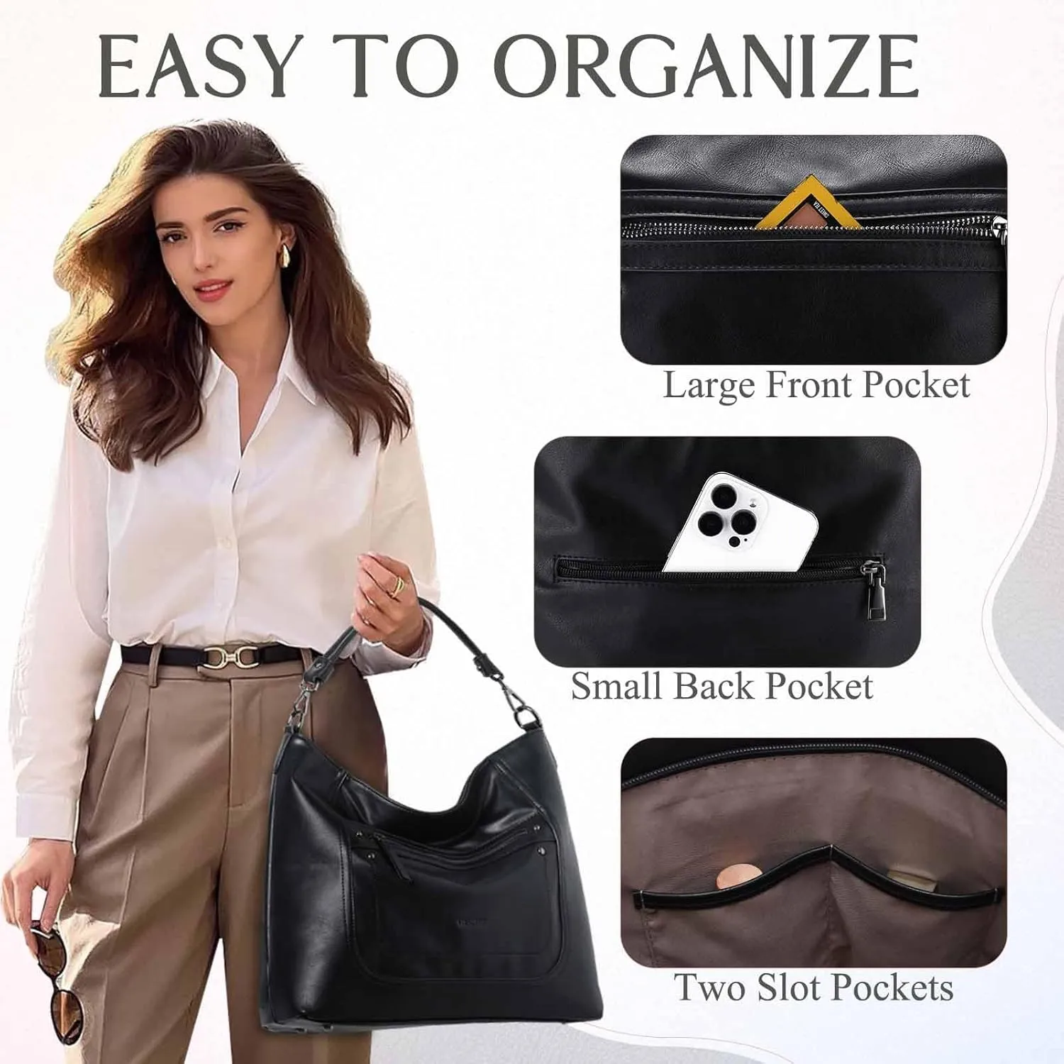 VASCHY Hobo Bags for Women, Vegan Leather Large Handbag Tote Slouchy Shoulder Bag Purse w Convertible Crossbody Strap