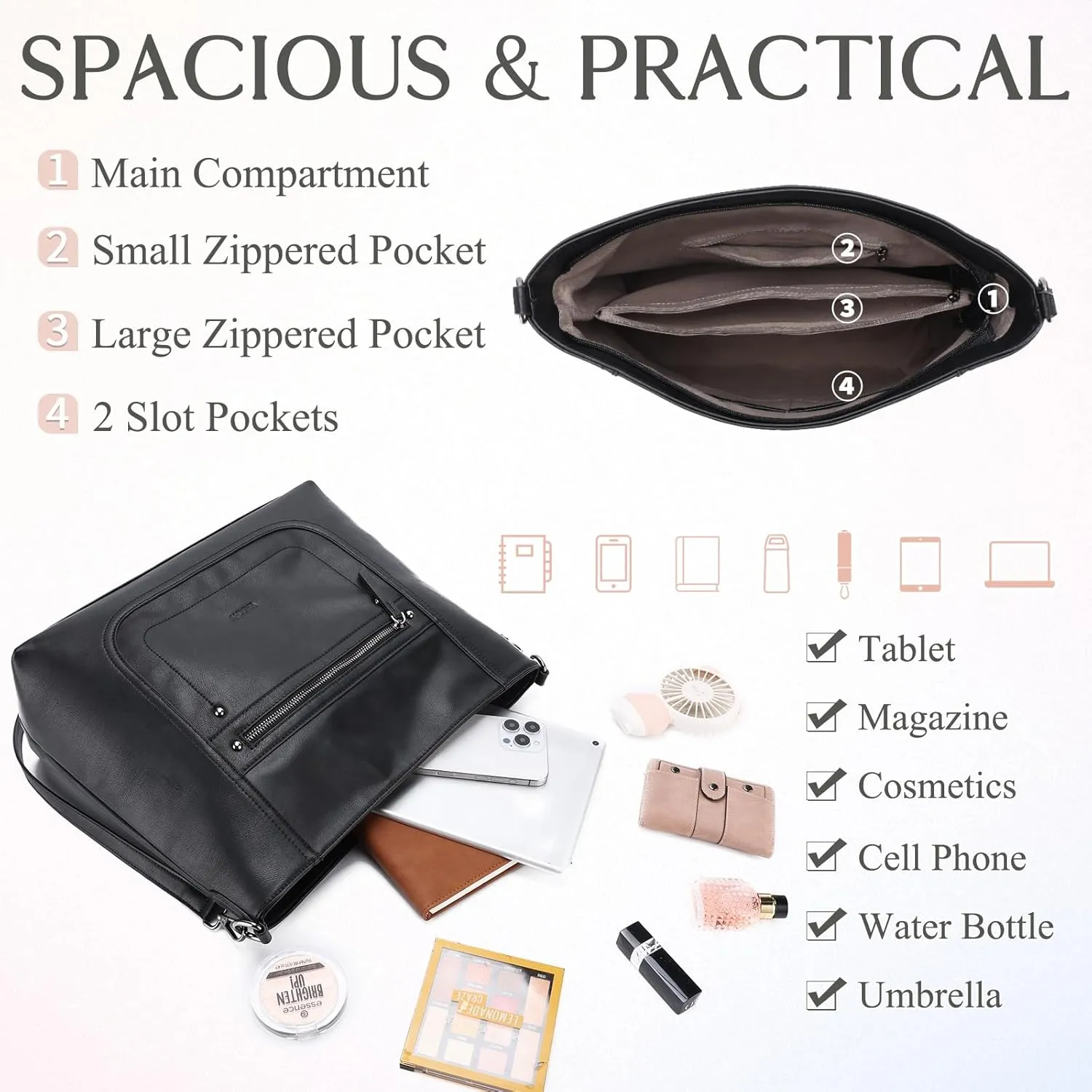 VASCHY Hobo Bags for Women, Vegan Leather Large Handbag Tote Slouchy Shoulder Bag Purse w Convertible Crossbody Strap