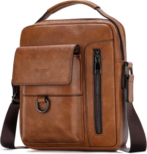 VASCHY Leather Messenger Bag For Men, Medium Satchel Crossbody Handbag Shoulder Sling Travel Side Bags Purse for Men