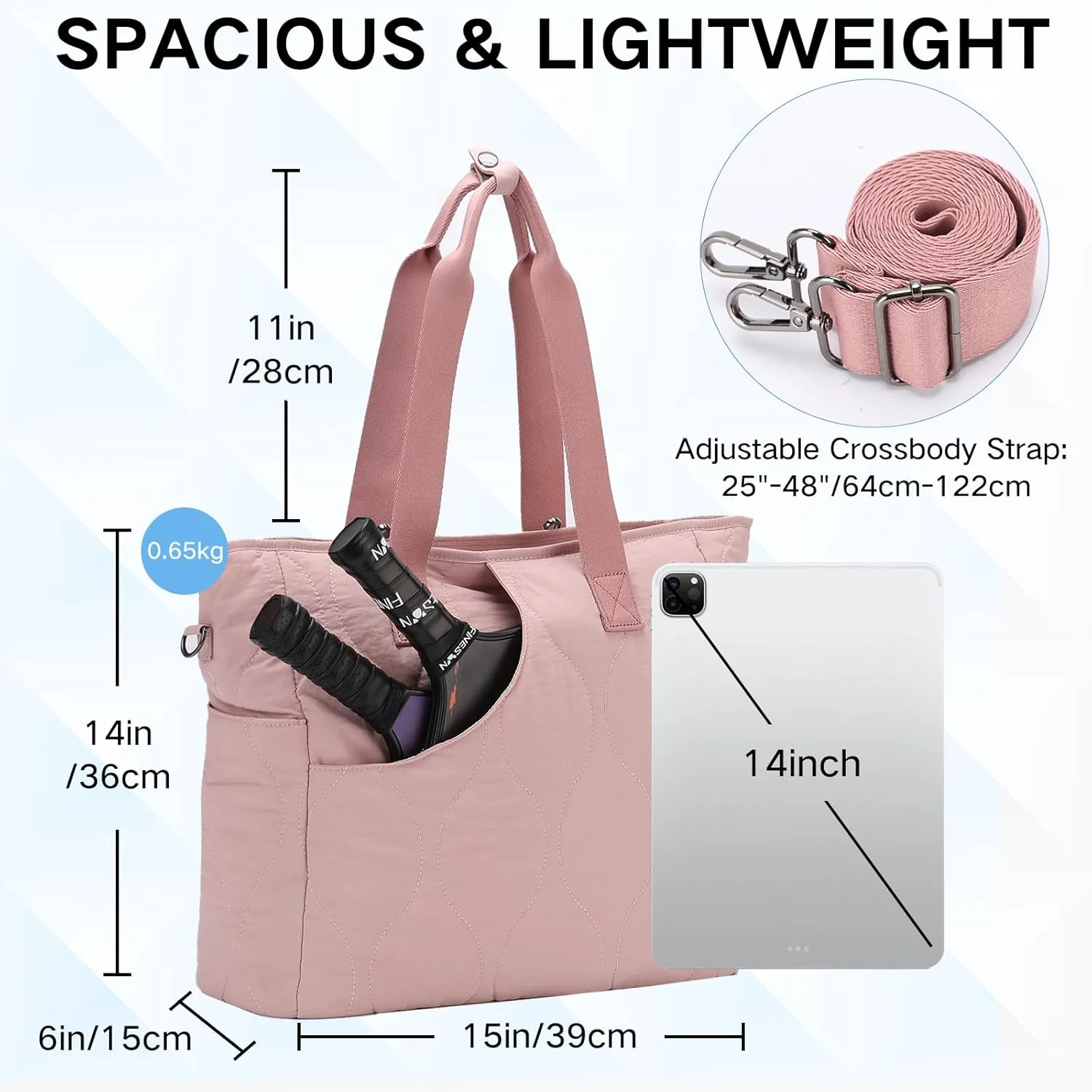 VASCHY Pickleball Tote Bags For Women With Fence Hook, Quilted Puffer Pickleball Paddle Holder Case Gym/Sports Tote
