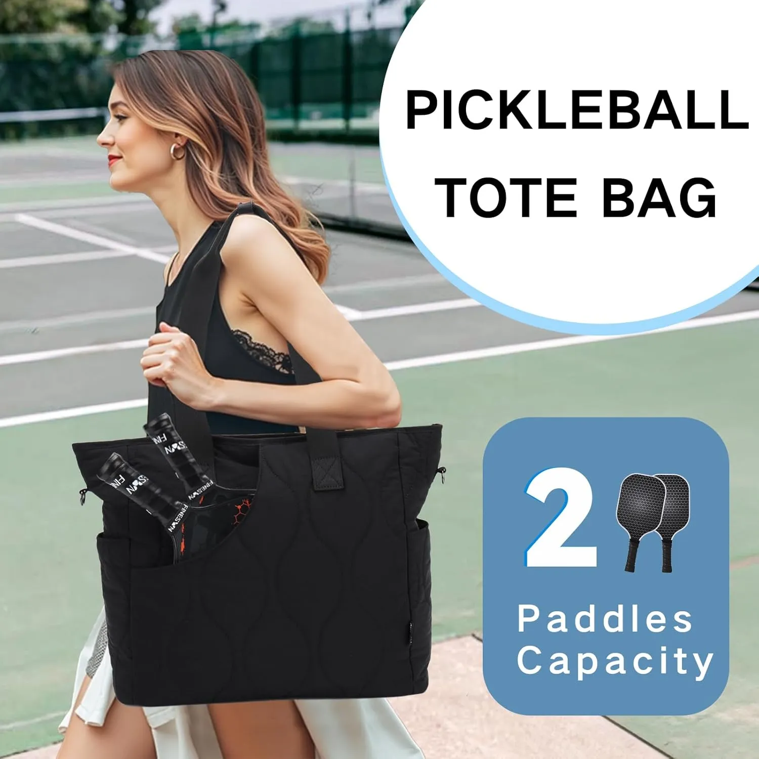 VASCHY Pickleball Tote Bags For Women With Fence Hook, Quilted Puffer Pickleball Paddle Holder Case Gym/Sports Tote