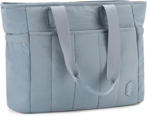 VASCHY Puffer Tote Bag for Women, Lightweight Quilted Tote Purse with Laptop Compartments Zipper for Work/Teacher/Travel/Gym Light Steel Blue